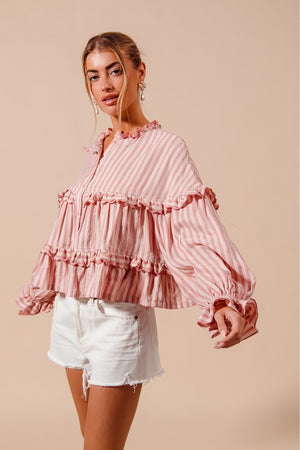 SO ME Women's Top Variegated Stripe Reversible Flowy Boho Top