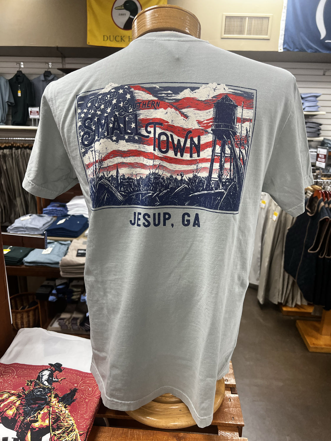 SOUTHERN FRIED COTTON Men's Tees CHAMBRAY / S Raised in a Small Town Jesup SS Tee || David's Clothing ND970C