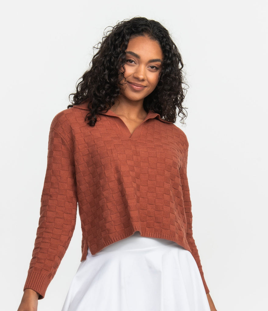 SOUTHERN SHIRT CO. Women's Sweaters CHUTNEY / XS Southern Shirt Textured Knit Polo Sweater || David's Clothing 2CO63-1470