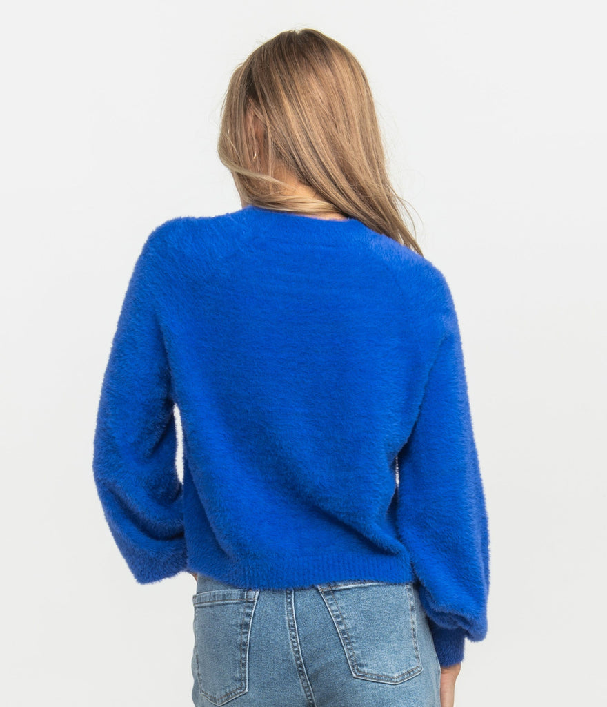 SOUTHERN SHIRT CO. Women's Sweaters DAZZLING BLUE / XS Southern Shirt Cropped Feather Knit Sweater || David's Clothing 2C053-1558
