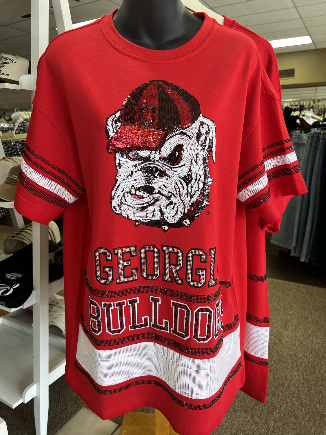georgia bulldogs jersey dress Women's Gameday Couture White Georgia Bulldogs Full Sequin Jersey Dress