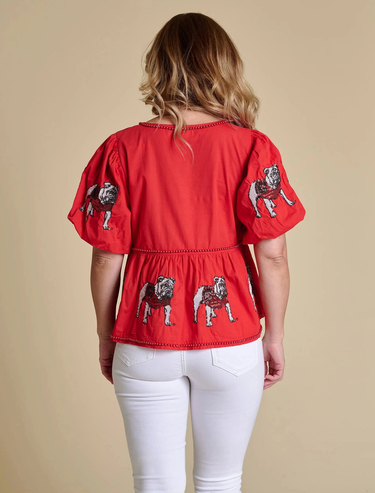 STEWART SIMMONS Women's Top Stewart Simmons Georgia The Puff Sleeve Peplum Top || David's Clothing