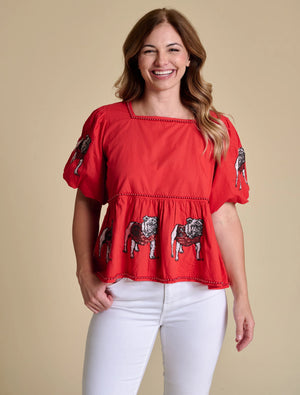 STEWART SIMMONS Women's Top Stewart Simmons Georgia The Puff Sleeve Peplum Top || David's Clothing