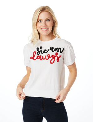 STEWART SIMMONS Women's Top The Sic 'Em Dawgs Glitter Script Shirt || David's Clothing