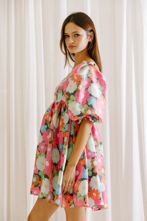 STORIA Women's Dress Neon Floral Print Baby Doll Mini Dress || David's Clothing