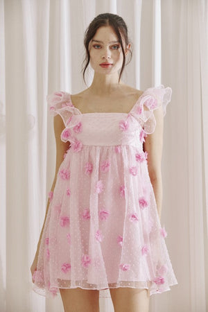STORIA Women's Dresses 3D Flower And Swiss Dot Baby Doll Mini Dress || David's Clothing