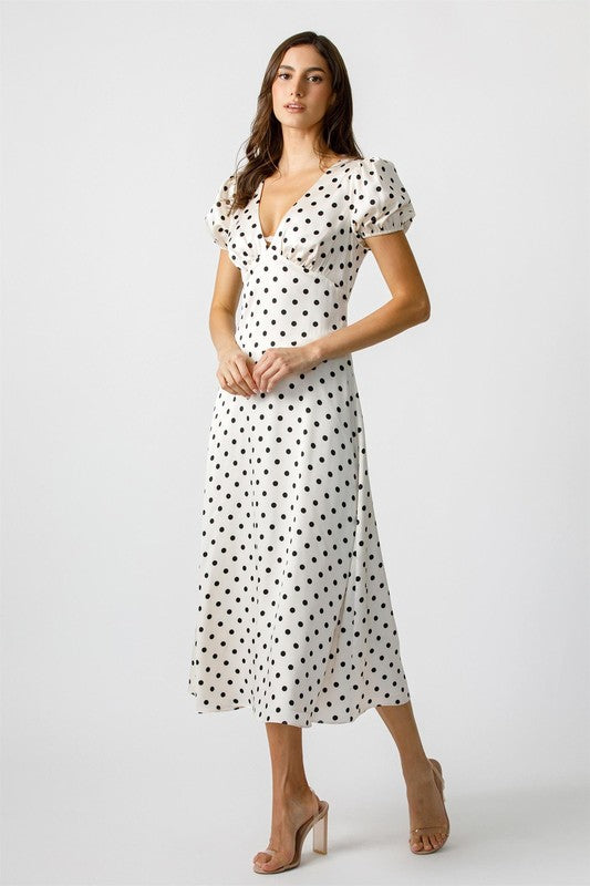 STORIA Women's Dresses Chic Polka Dot Silk Midi Dress