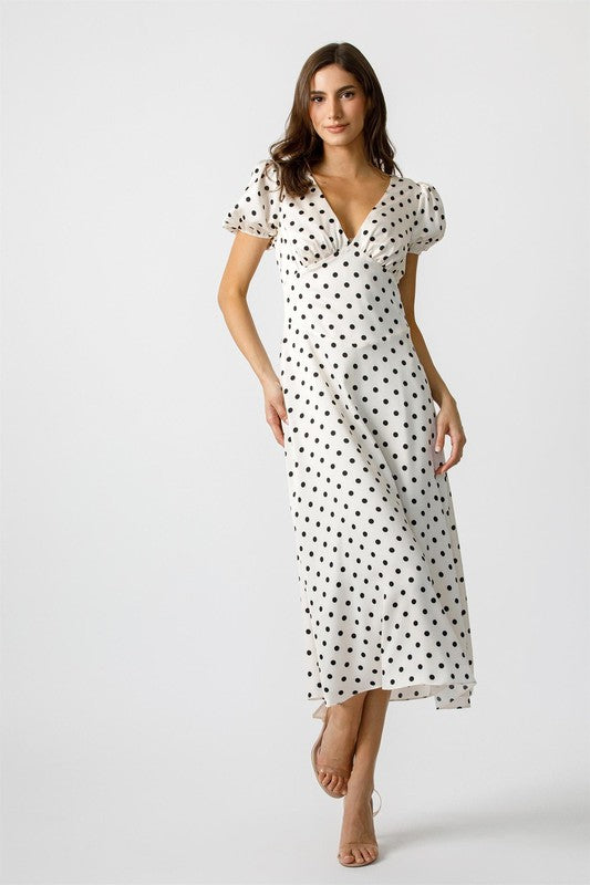 STORIA Women's Dresses Chic Polka Dot Silk Midi Dress