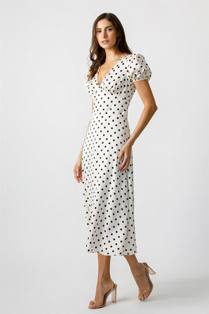 STORIA Women's Dresses Chic Polka Dot Silk Midi Dress