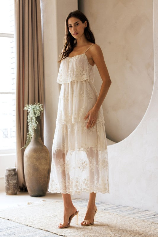 STORIA Women's Dresses Floral Tiered Lace Midi Dress