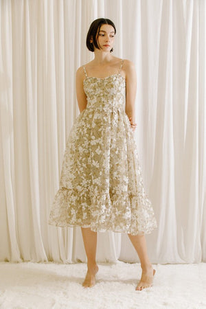 STORIA Women's Dresses White Floral Midi Dress || David's Clothing