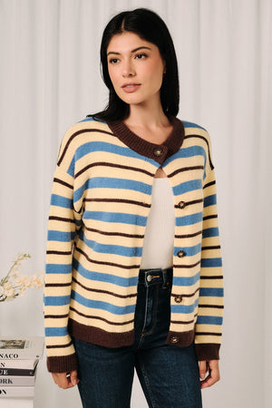 SUNDAY EDITION Striped Button Down Long Sleeve Knit Sweater Cardigan