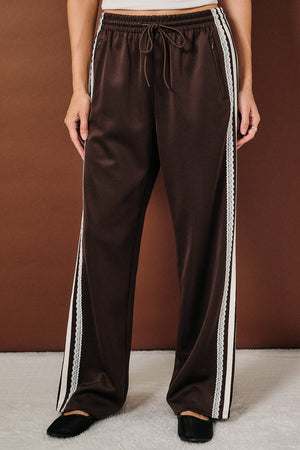 SUNDAY EDITION Women's Pants Mid-rise Side Stripe Lace Trim Track Pants
