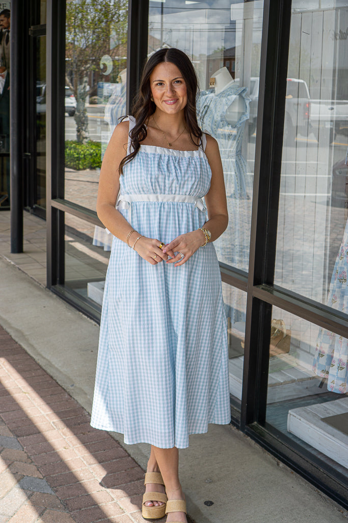 Gingham Ruched Bust High Waist Midi Dress