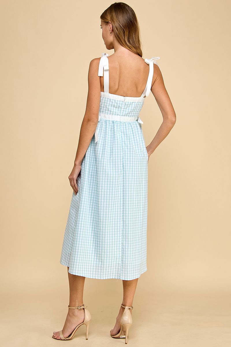 Gingham Ruched Bust High Waist Midi Dress || David's Clothing Gingham Ruched Bust High Waist Midi Dress || David's Clothing
