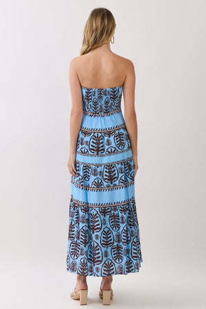 TCEC Women's Dresses Leaf Print Tiered Strapless Maxi Dress