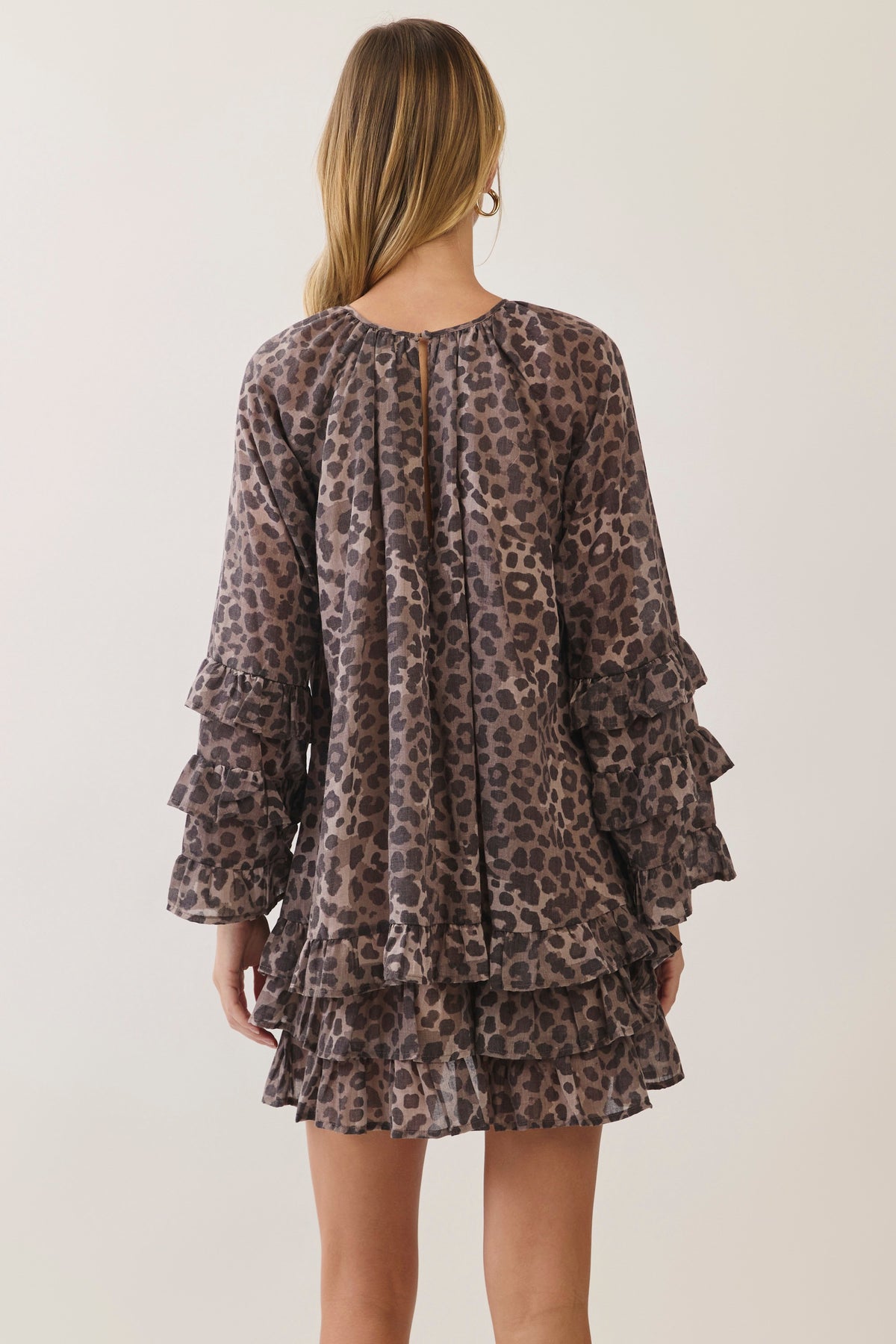 TCEC Women's Dresses Leopard Print Ruffle Tiered Mini Dress