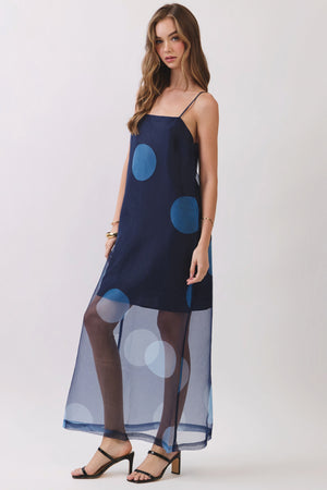 TCEC Women's Dresses Polka Dot Sheer Overlay Maxi Dress
