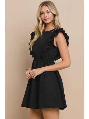 TCEC Women's Dresses Solid Dress with Lace Ruffles || David's Clothing