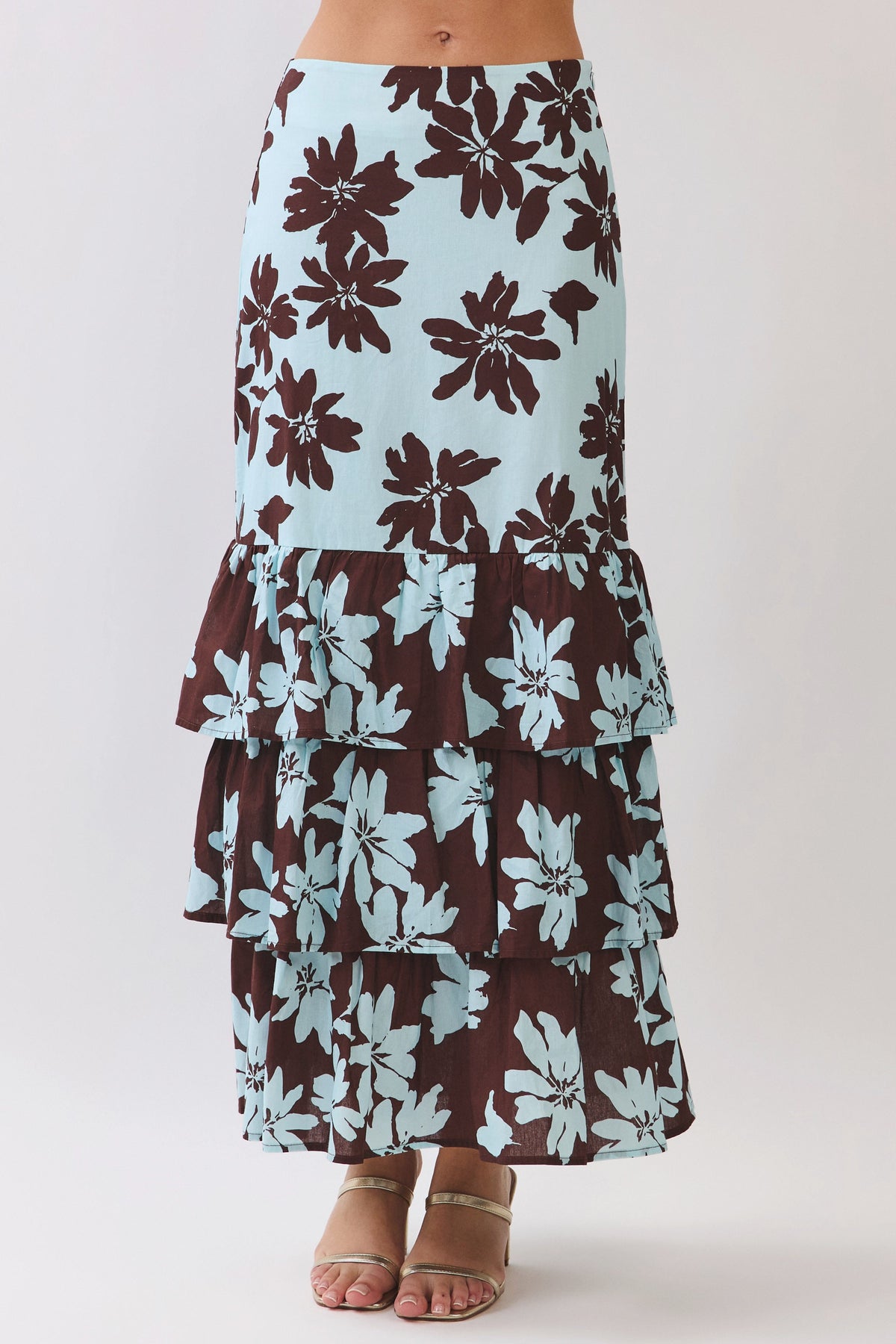 TCEC Women's Skirts Floral Print Tiered Ruffle Maxi Skirt