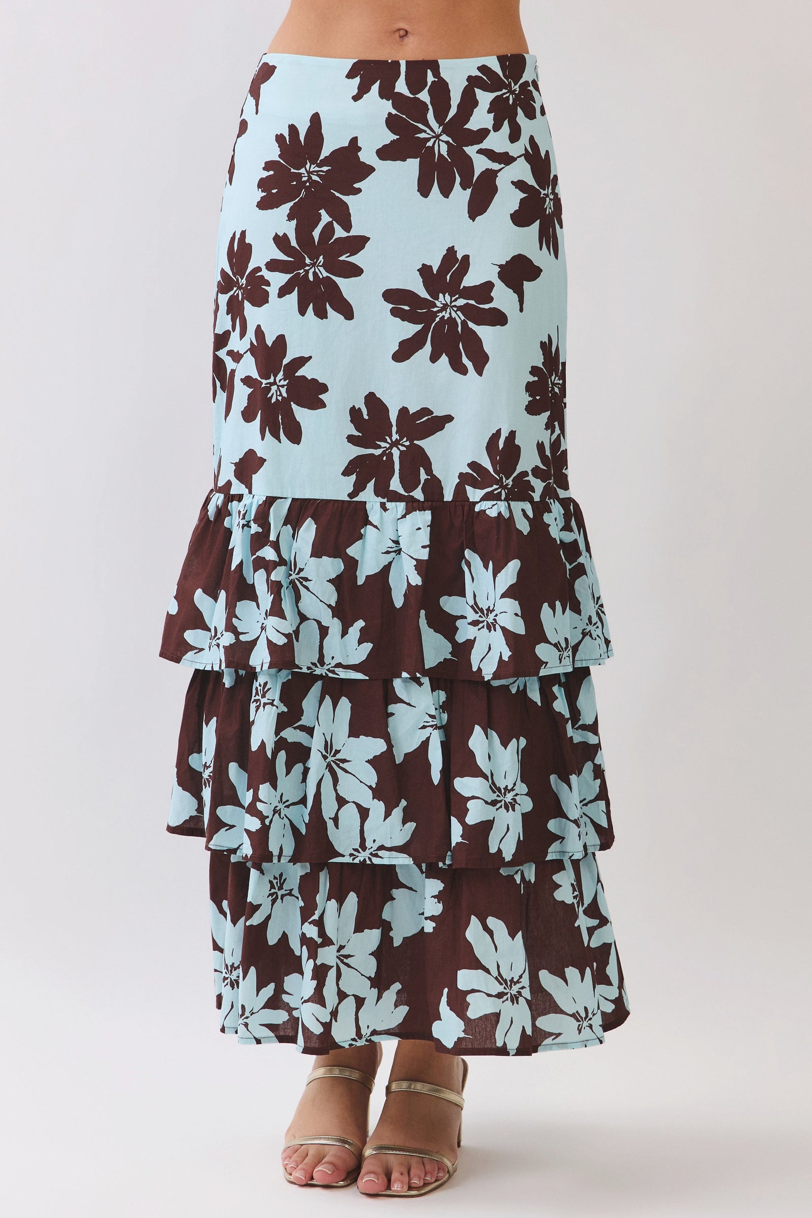 TCEC Women's Skirts Floral Print Tiered Ruffle Maxi Skirt