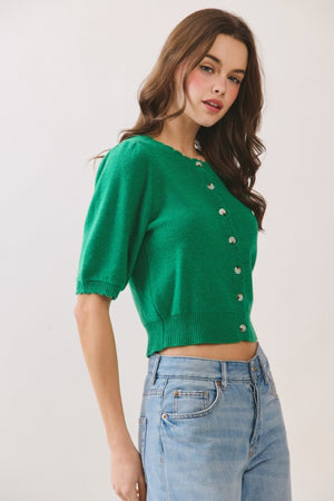 TCEC Women's Sweaters Button Front Closure Short Sleeve Knit Cardigan