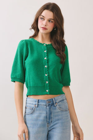 TCEC Women's Sweaters Button Front Closure Short Sleeve Knit Cardigan