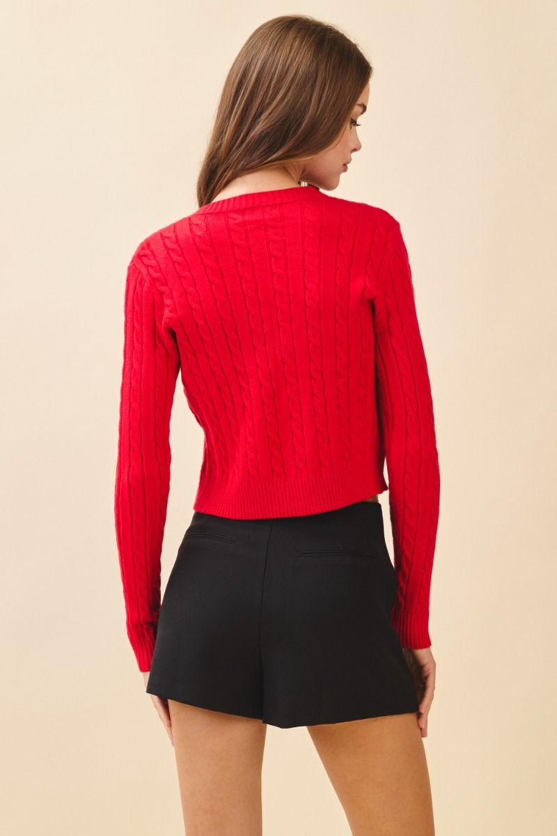 TCEC Women's Sweaters Cable Knit Crop Silhouette Button Front Cardigan