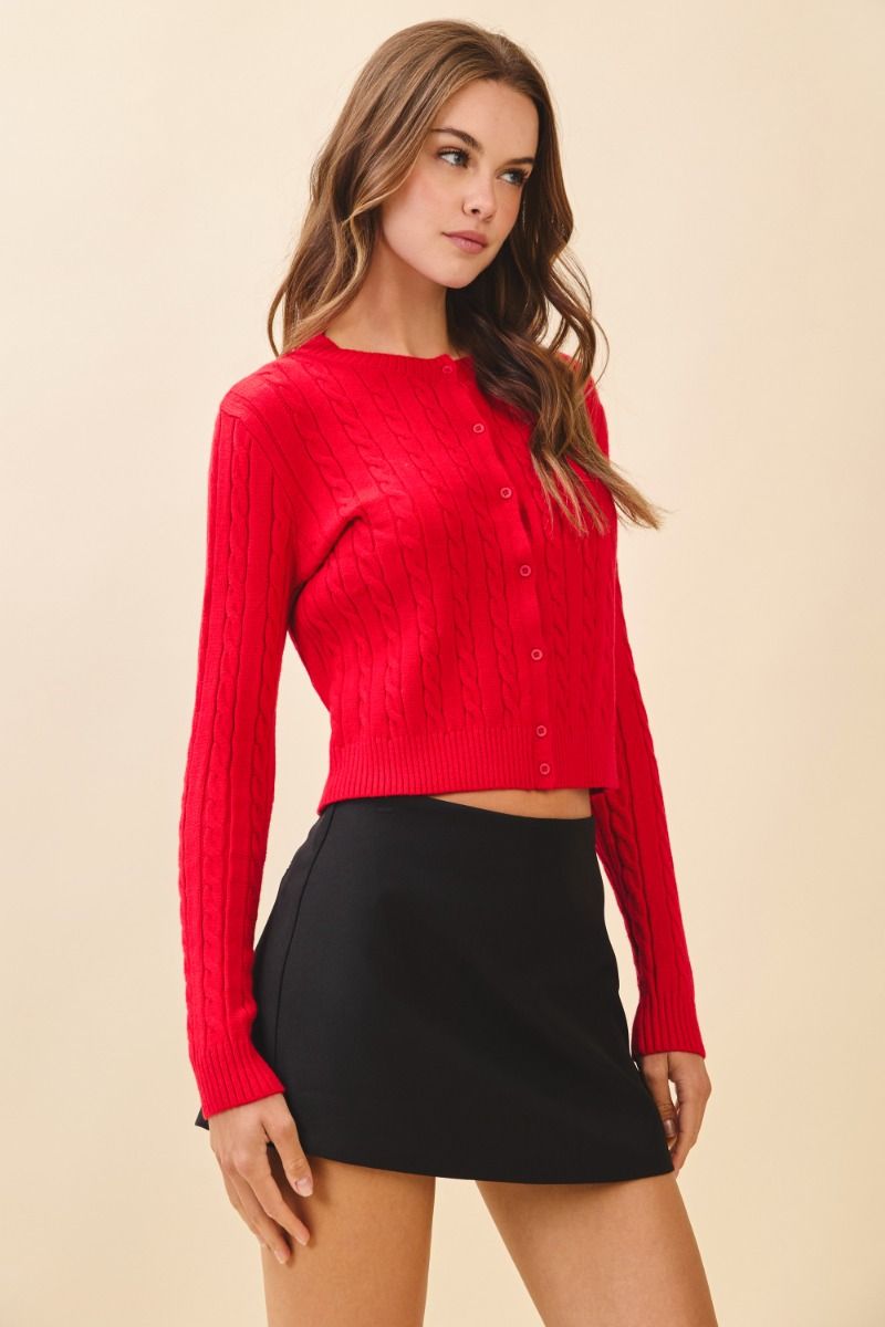 TCEC Women's Sweaters Cable Knit Crop Silhouette Button Front Cardigan