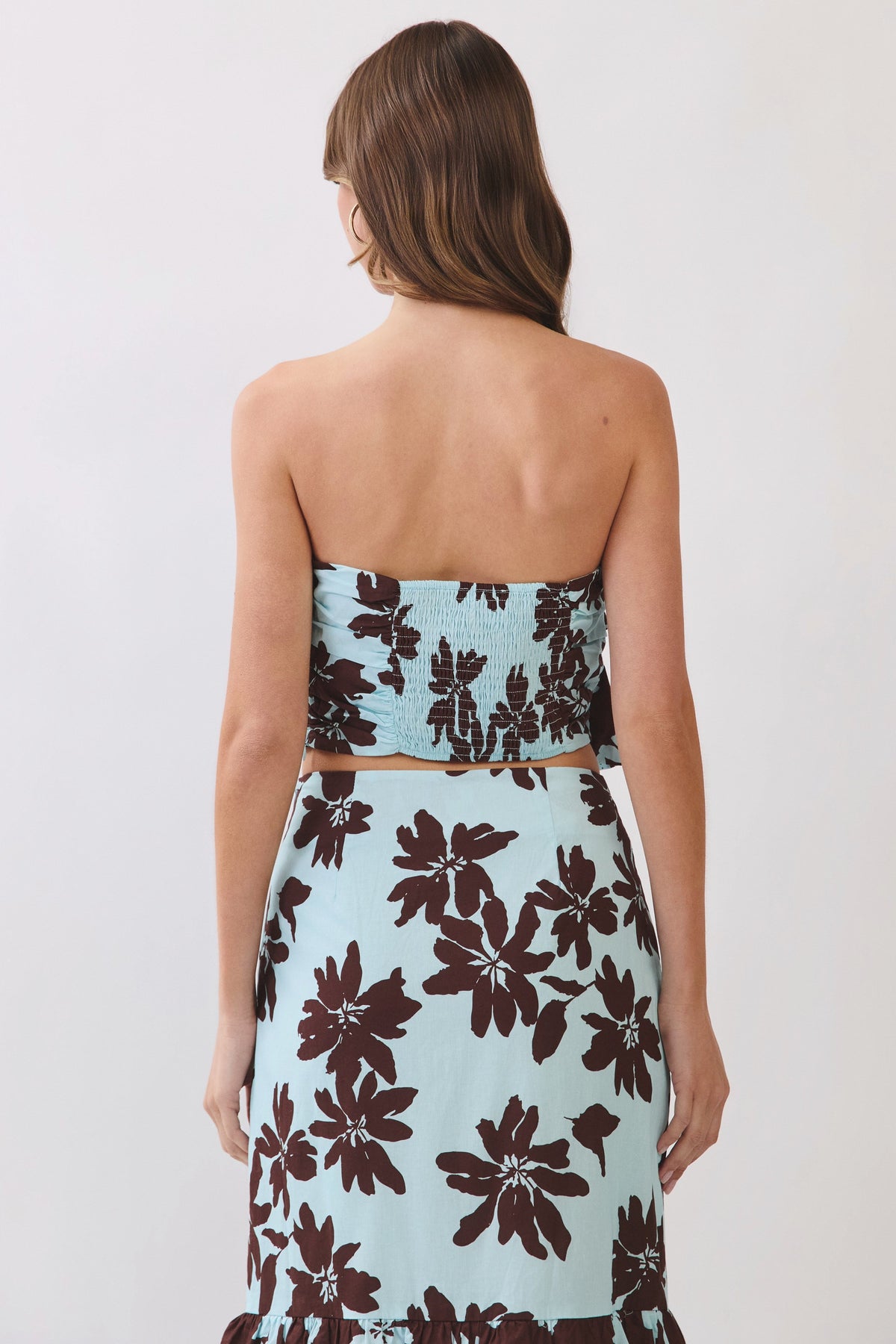 TCEC Women's Top Floral Print Strapless Ruffle Crop Top