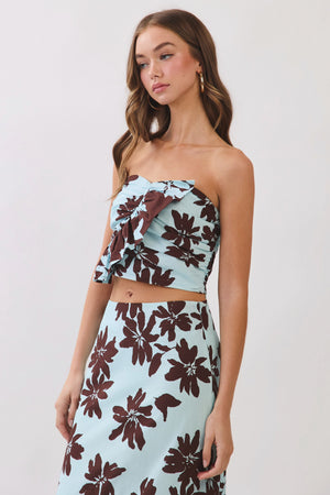 TCEC Women's Top Floral Print Strapless Ruffle Crop Top