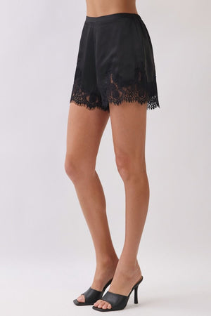 TCEC Women's Top Lace Trim Detail Relaxed Fit Satin Shorts
