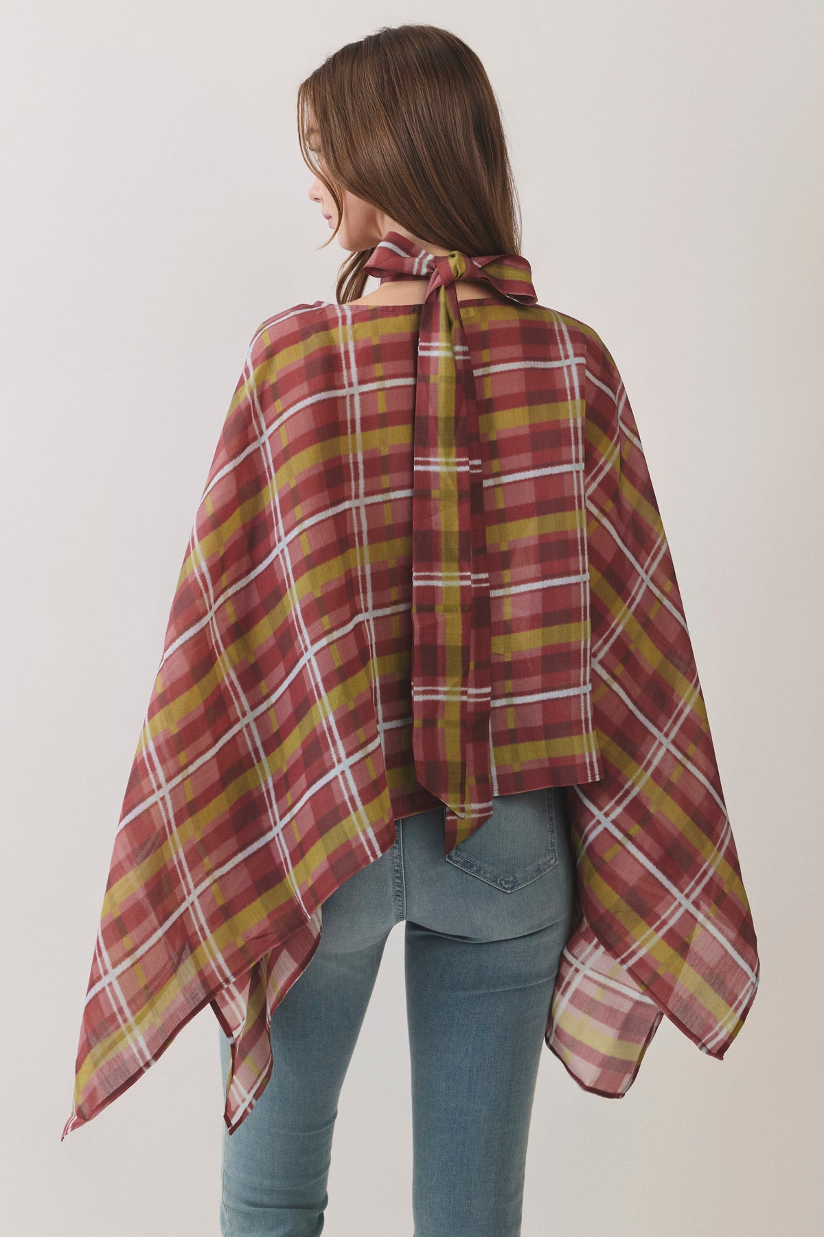 TCEC Women's Top Plaid Scarf Neck Poncho Top