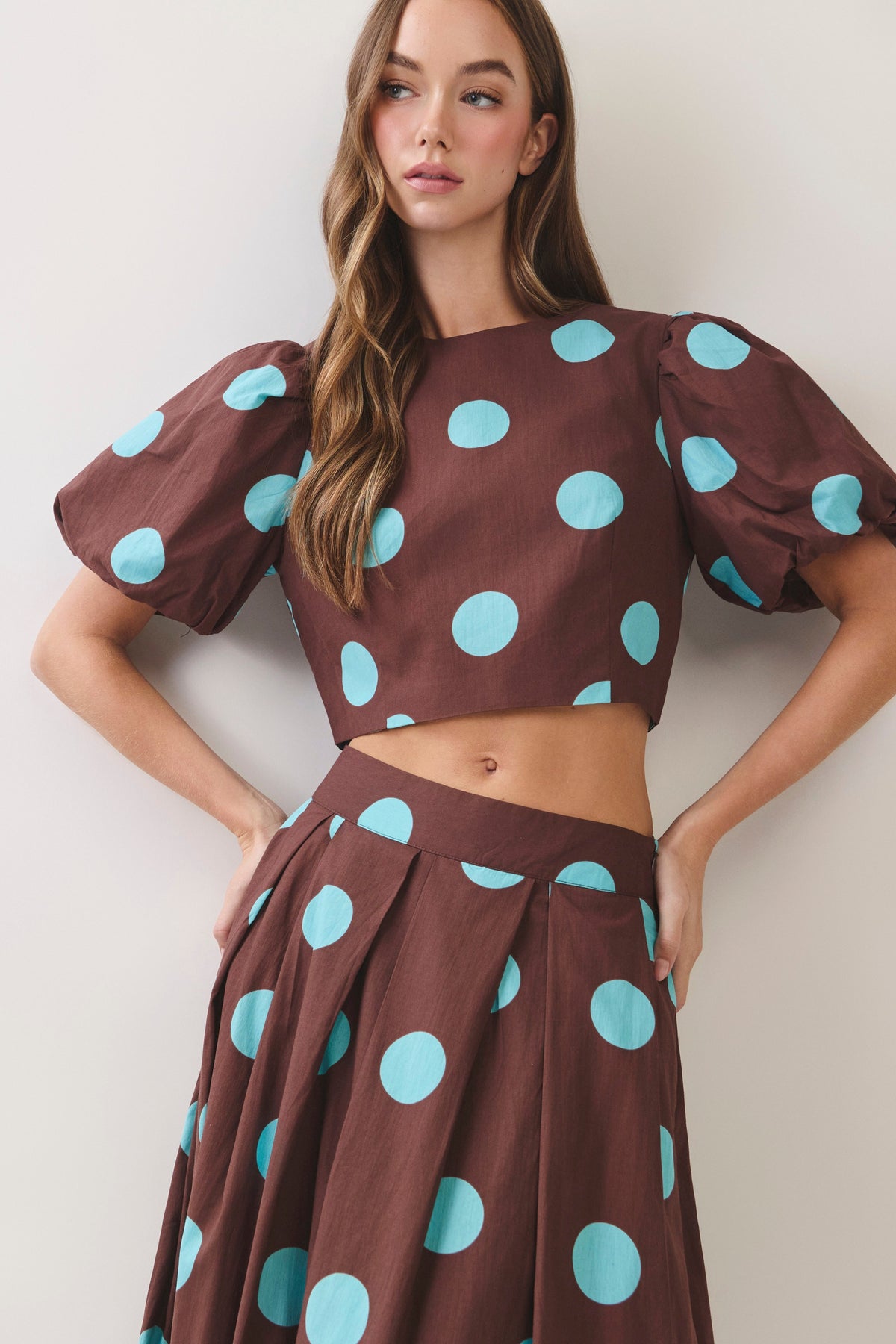 TCEC Women's Top Polka Dot Puff Sleeve Crop Top
