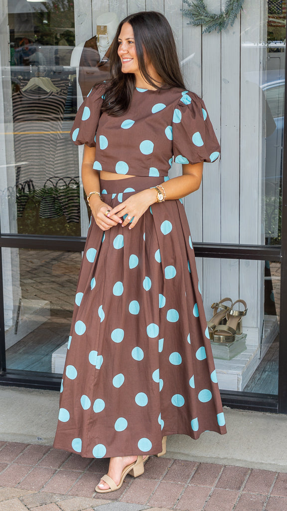 TCEC Women's Top Polka Dot Puff Sleeve Crop Top