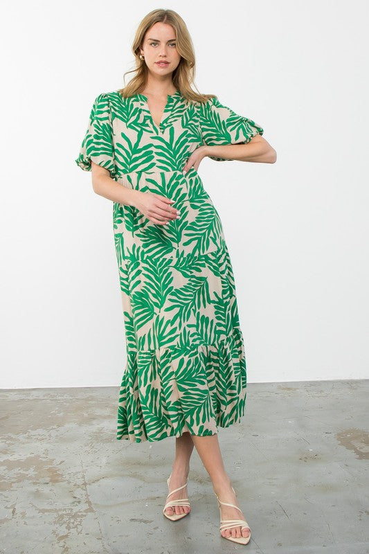 THML Women's Dresses Puff Sleeve Tiered Print Maxi Dress || David's Clothing