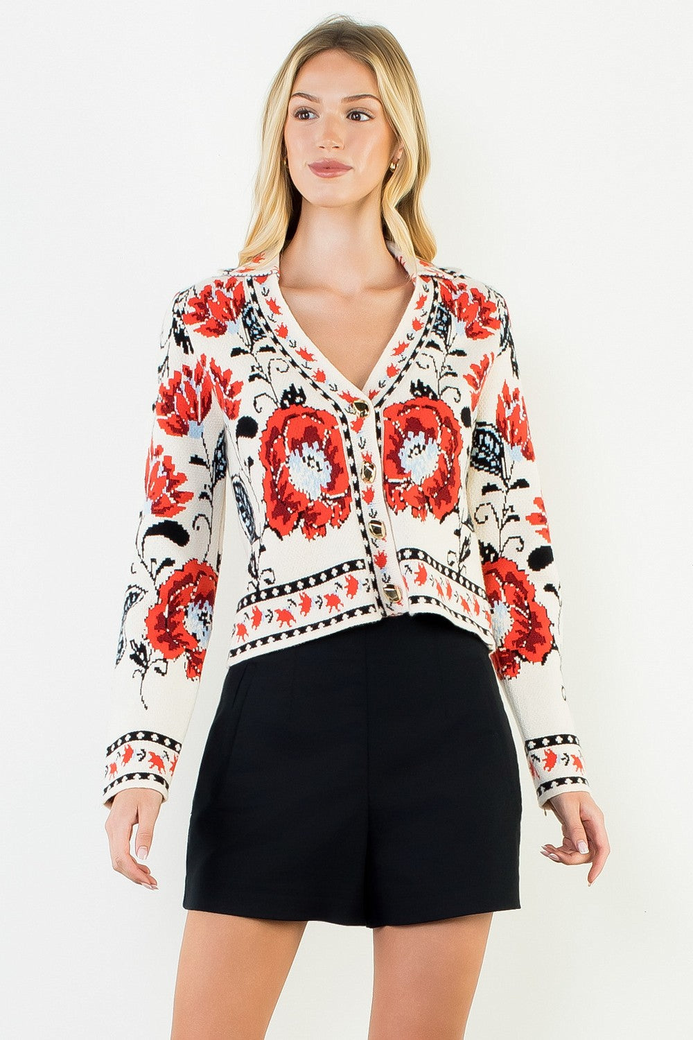 THML Women's Sweaters Long Sleeve Pattern Knitted Cardigan