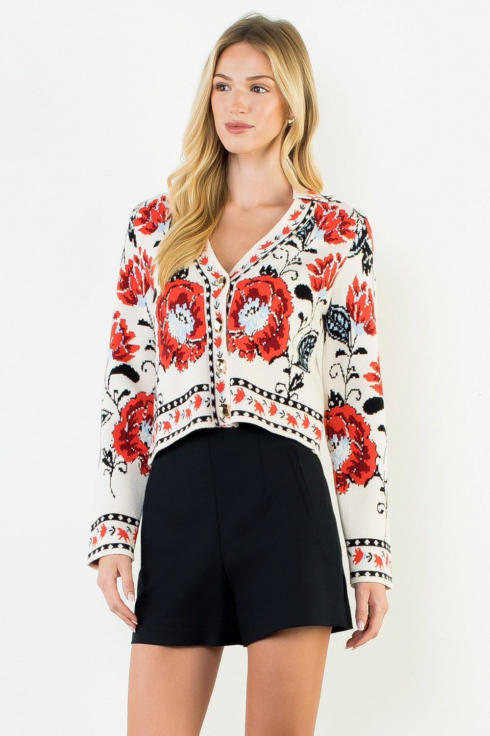 THML Women's Sweaters Long Sleeve Pattern Knitted Cardigan