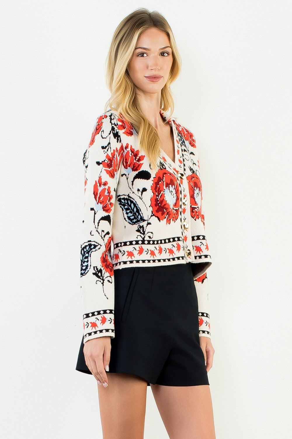 THML Women's Sweaters Long Sleeve Pattern Knitted Cardigan