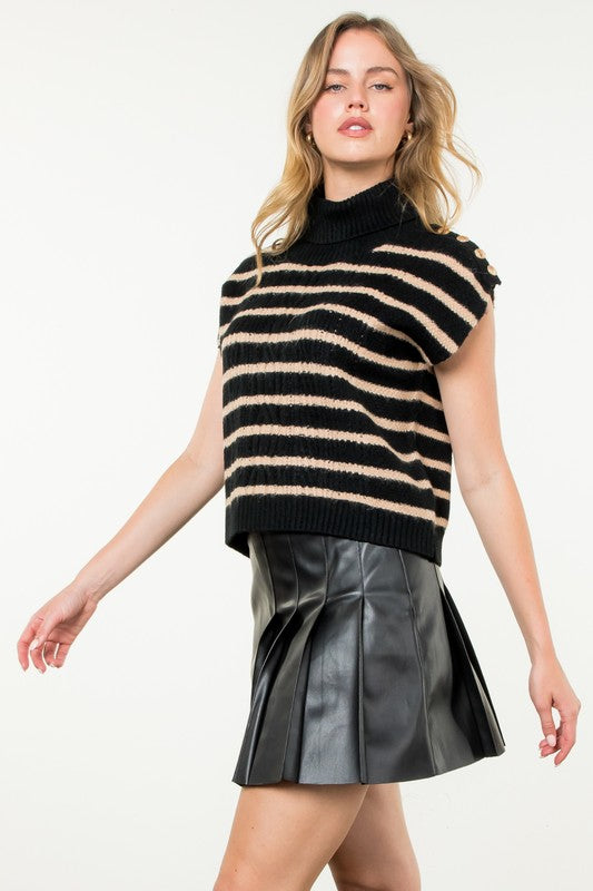 THML Women's Sweaters Turtleneck Stripe Vest || David's Clothing