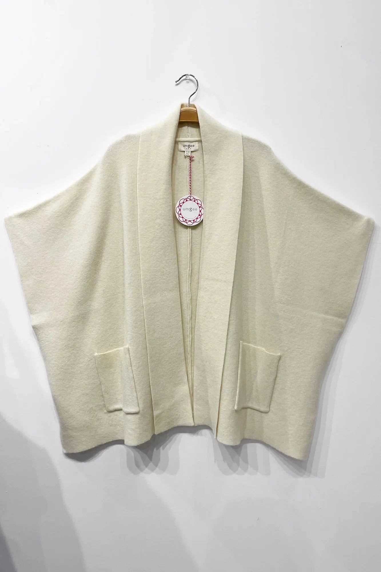 UMGEE USA Women's Sweaters CREAM / S/M Solid Knit Shawl Collar Cardigan || David's Clothing KS6001