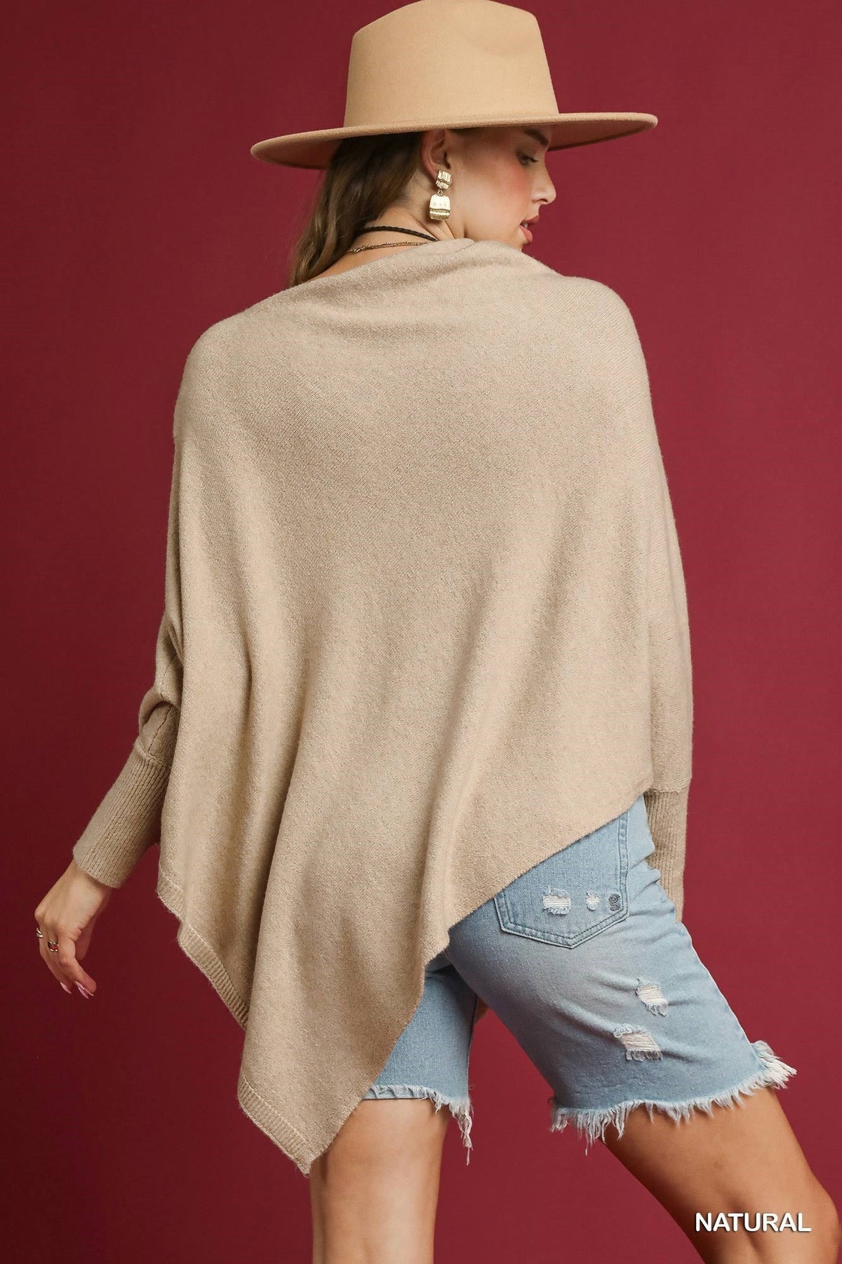 UMGEE USA Women's Sweaters Knit Asymmetrical Poncho Sweater || David's Clothing