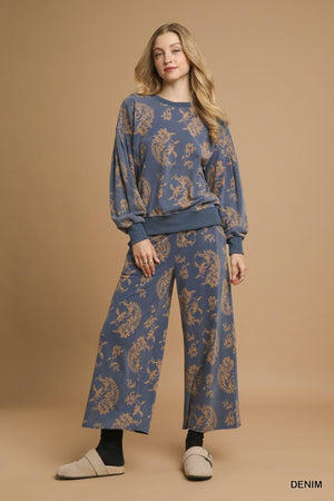 UMGEE USA Women's Top Paisley Print Round Neck Sweatshirt || David's Clothing