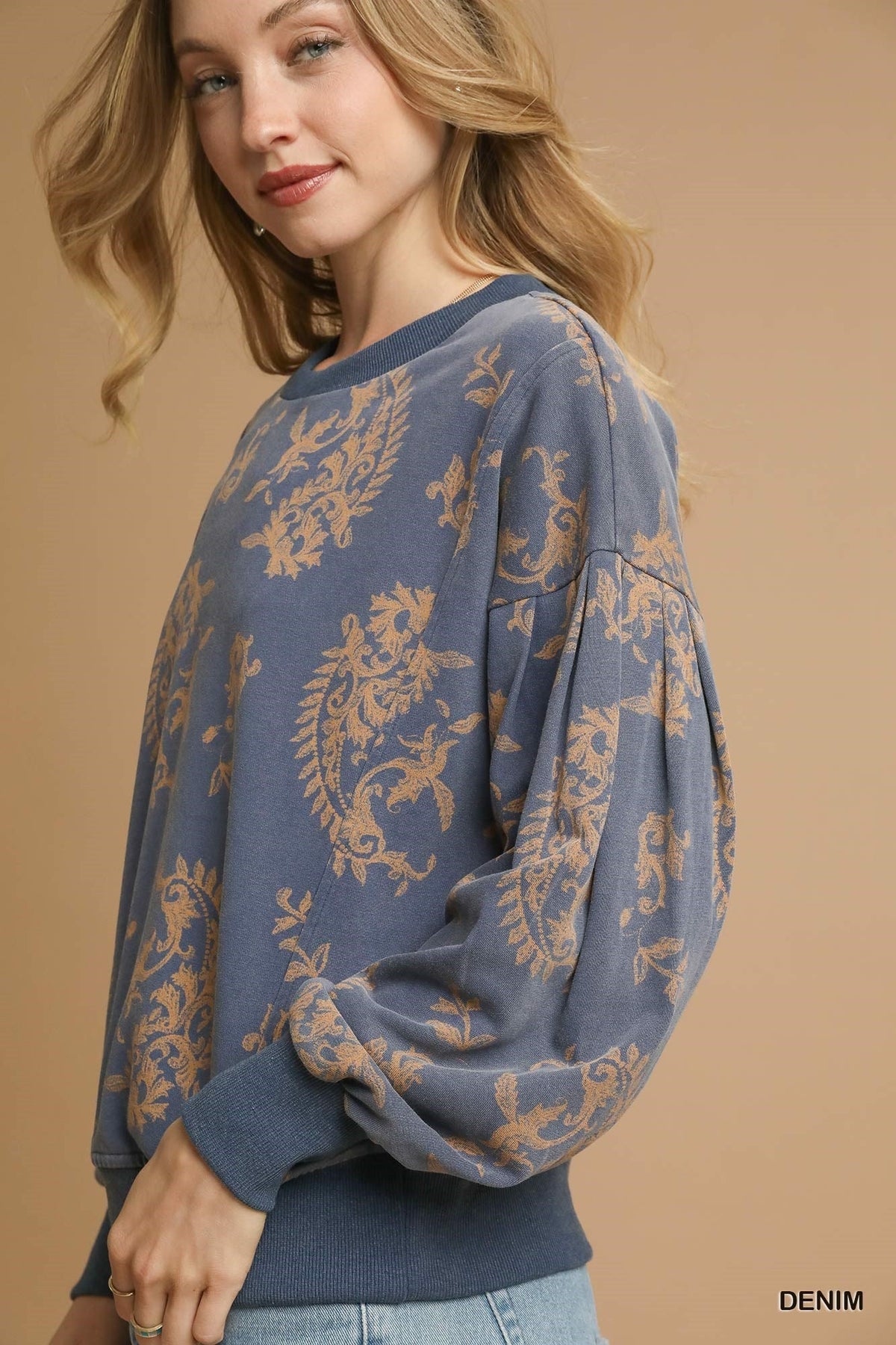 UMGEE USA Women's Top Paisley Print Round Neck Sweatshirt || David's Clothing