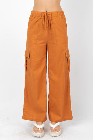 VERY J Women's Pants High Waisted Woven Wide Leg Cargo Pants || David's Clothing