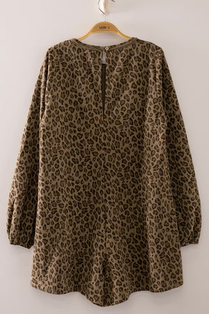 VERY J Women's Romper Leopard Print Long Sleeve Romper