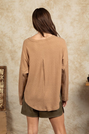 VERY J Women's Top Button Down Oversized Soft Henley Knit Top || David's Clothing