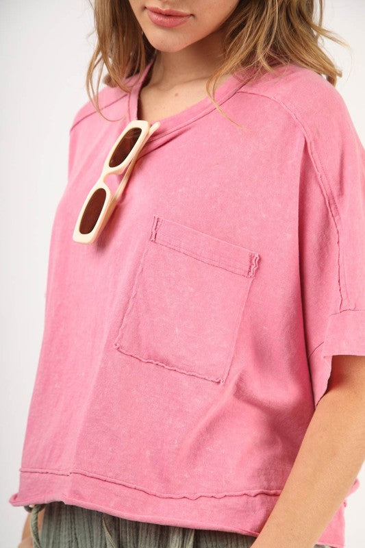 VERY J Women's Top PINK / S Oversized Washed Crop Comfy Knit Top || David's Clothing  NT11429