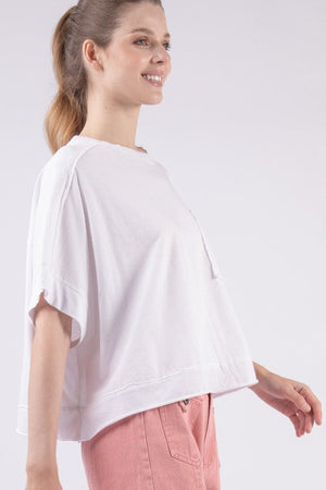 VERY J Women's Top WHITE / S Oversized Washed Crop Comfy Knit Top || David's Clothing  NT11429