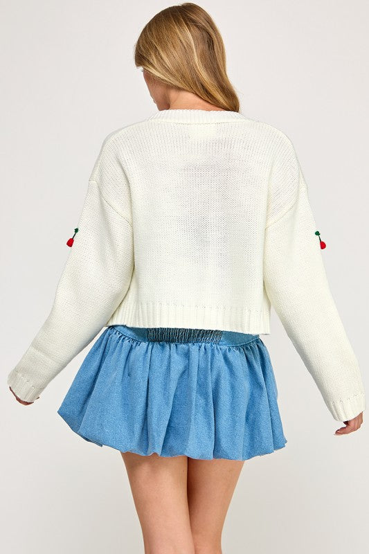 VINTAGE STORE Women's Dresses Cherry-embroidered Cardigan